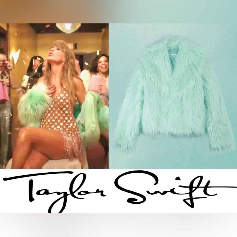 ✨TAYLOR SWIFT- THE LIFE OF A SHOWGIRL MINT FAUX FUR JACKET ✨